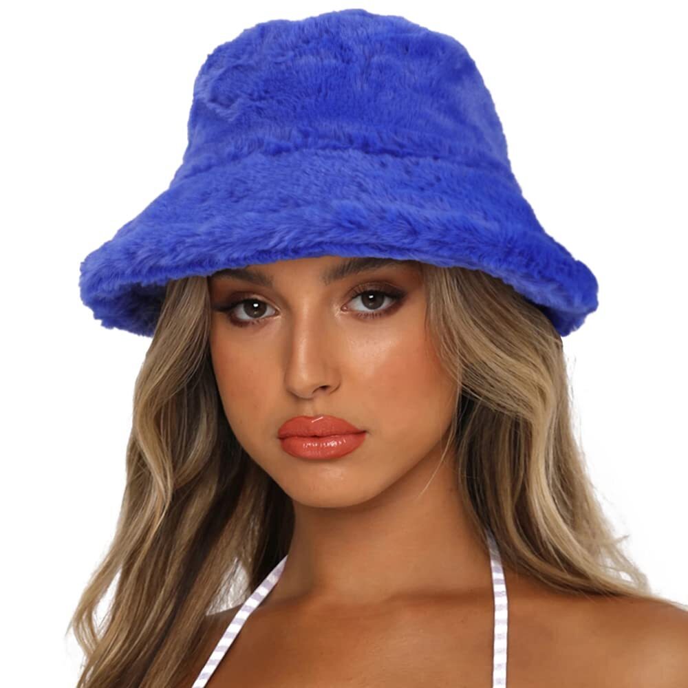 7464 Winter Bucket Hat Fluffy Faux Fur Fisherman Cap Solid Color Styleroyal